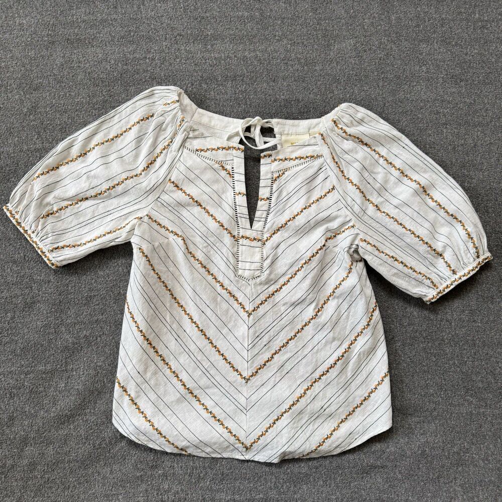 Maeve Anthropologie Blouse Womens Sz 10 White Yellow Flowers Boho Peasant